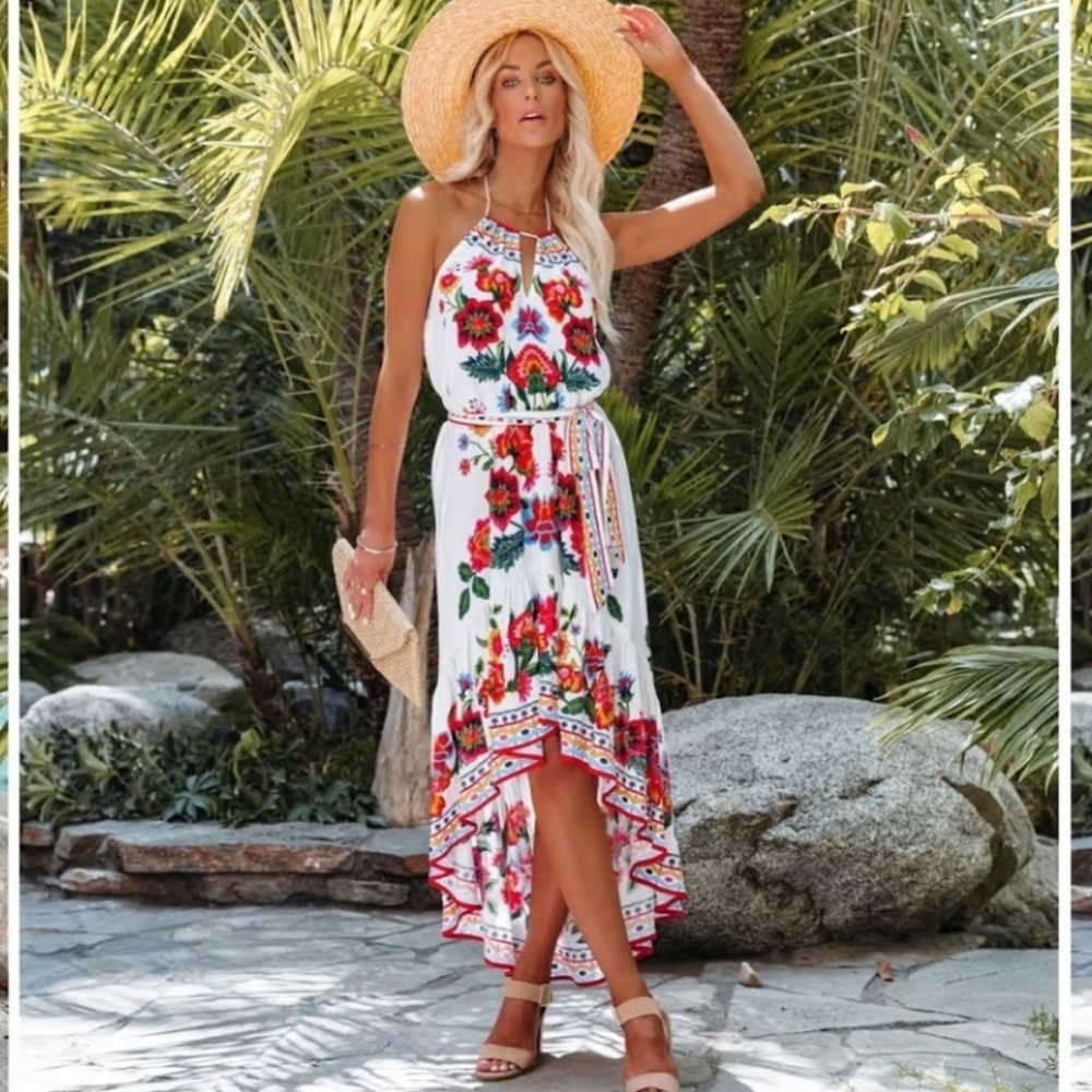 Vici Granada Floral High Low Halter Dress Medium